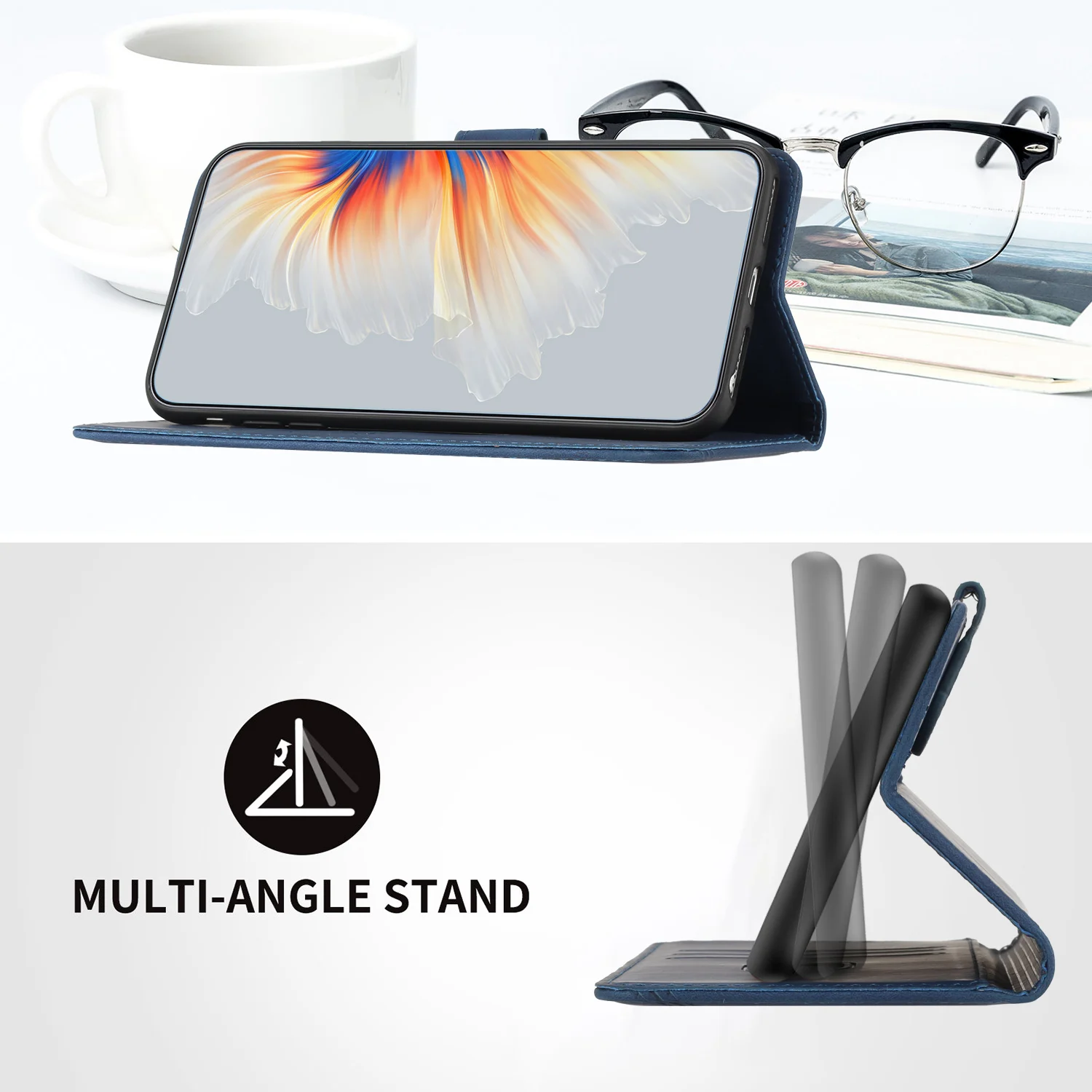 Premium Flip Leather Wallet Case with Magnetic Stand and Protective Shell Cover