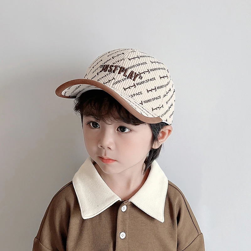 레터 자수 코듀로이 야구 모자, 어린이 소년 소녀, UV 보호 통기성 선햇, 어린이 여행 캠핑 모자