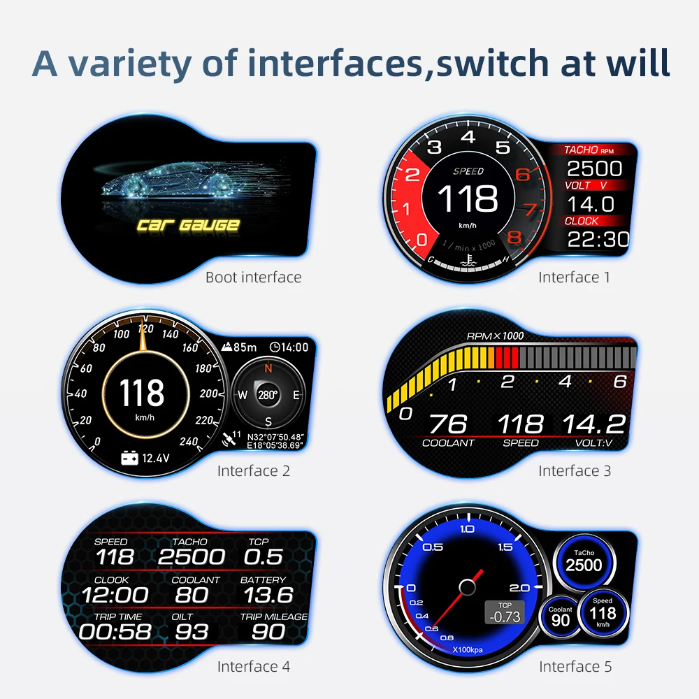 Podofo Car Digital Speedometer OBD2+GPS Head Up Display HUD Turbo Pressure Overspeed Alarm For Universal Fuel Cars After 2007