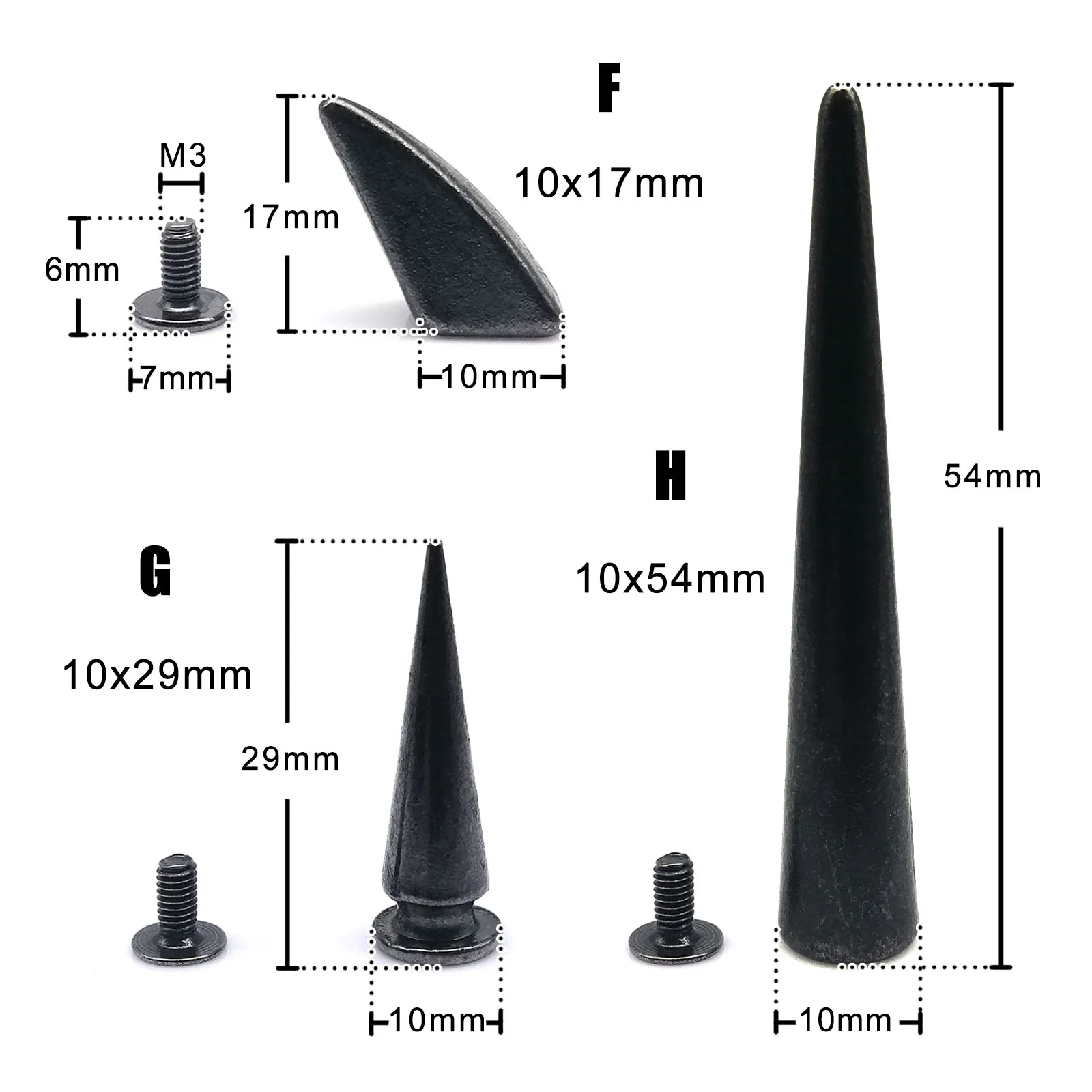 Metal Decor Punk Bullet Warhead Spike Cone Screw Back Rivet Stud Spot Nail Leather Collar Bag Belt Jacket Shoes Repair 10 Sets metal rivets,belt strap rivets,copper rivets,metal studs,leather rivets
