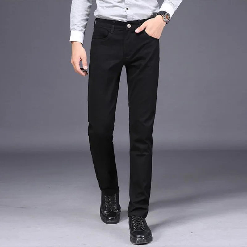 Men Business Straight Cotton Trousers Stretch Elastic Slim Fit Casual Large Plus Size 42 44 46 Khaki Black Red Blue Pant
