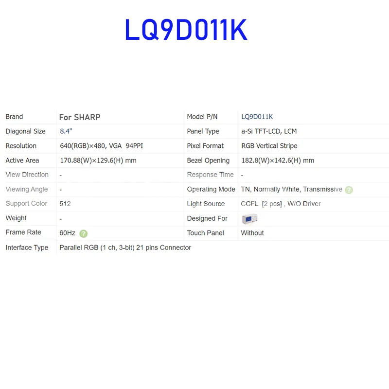 LQ9D011K LCD 디스플레이 스크린 패널, 샤프 브랜드, 빠른 배송, 100% 테스트 완료, 8.4 인치