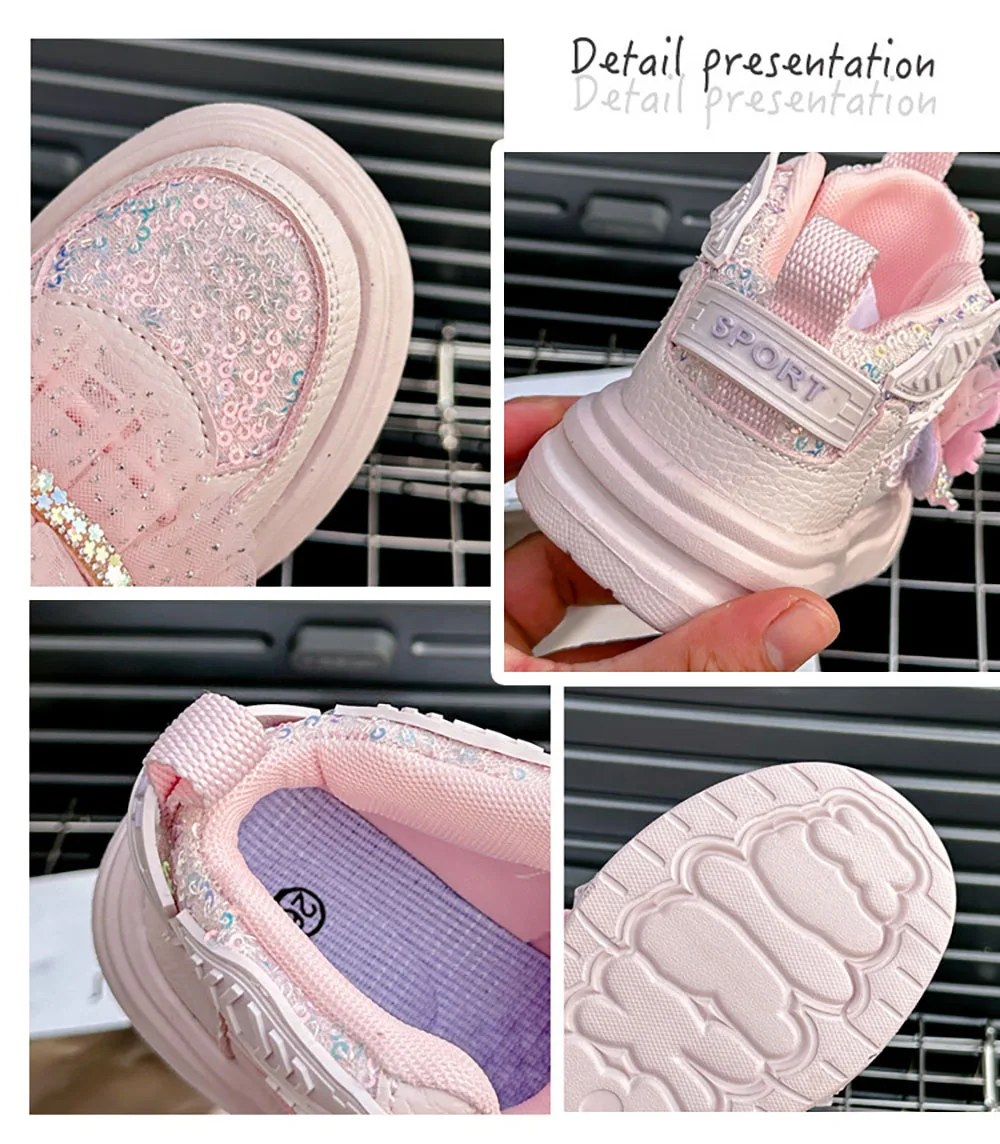 Korean Style Princess Shoes For Girls Rhinestone Sequins Bling Children's Sport Shoes Soft-soled Sneakers For Kids Fashion Shoes 6