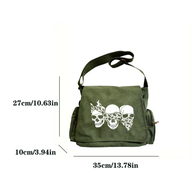 Retro Men's Crossbody Bag Skull Print Canvas Large Capacity Women's Bag for Travel Messenger Bag
