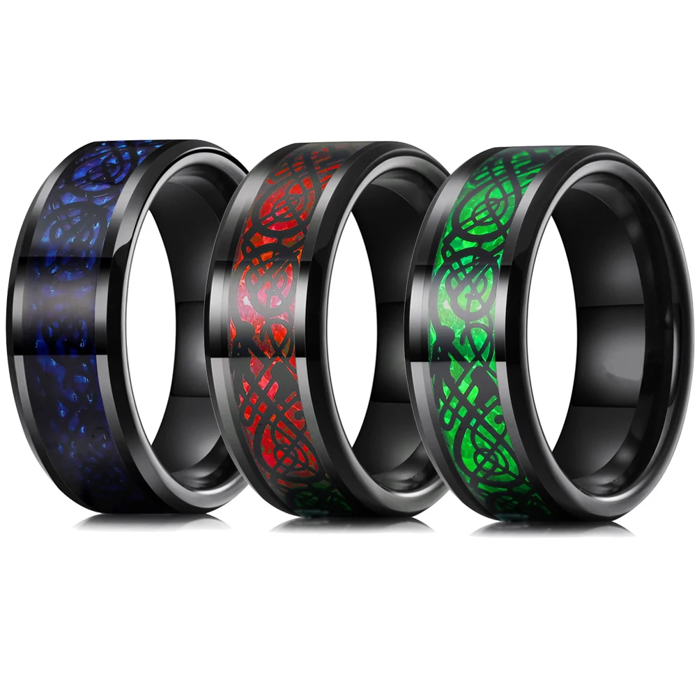 Tungsten Carbide Band Rings Dragon Inlay Stainless Steel Wedding Band