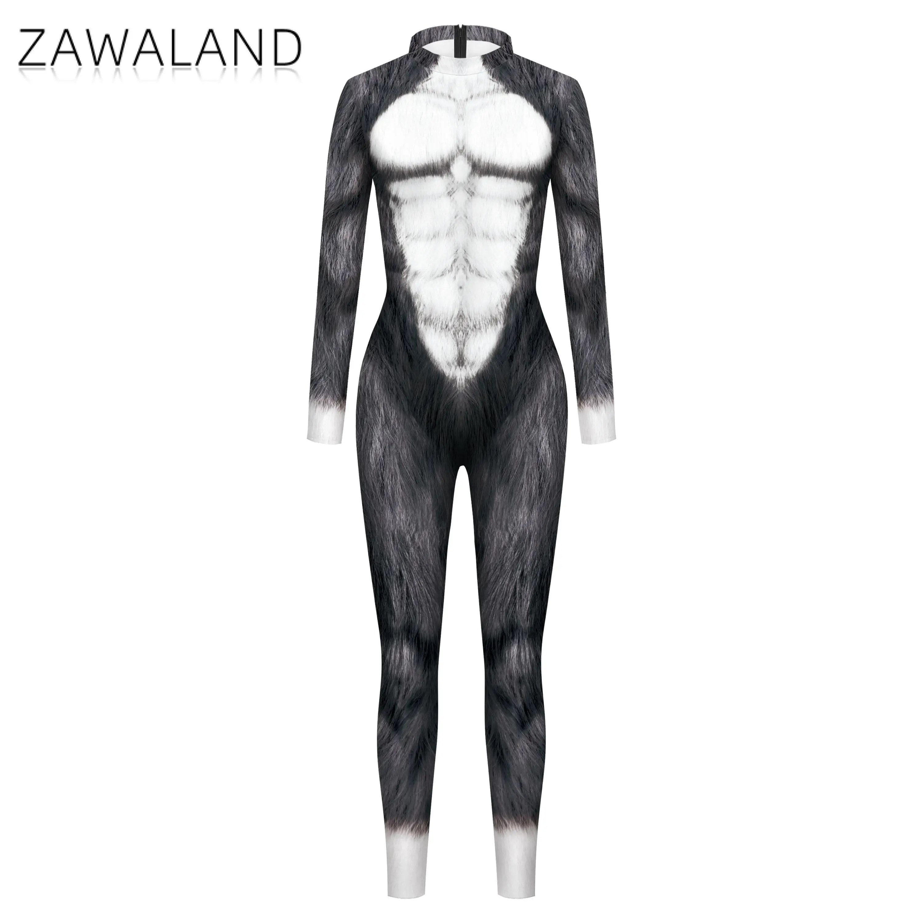 Zawaland Husky Wolf Leopard Jumpsuit Animal Cosplay Costume Men Zentai Suit Funny Disguise Wear Halloween Holiday Party Clothes cosplay costume