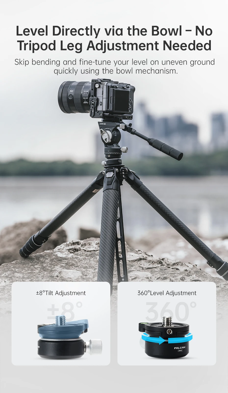 FALCAM Mini Bowl-Type Ball Head(W40) ±8 ° Tilt Adjustment 360° Level Adjustment