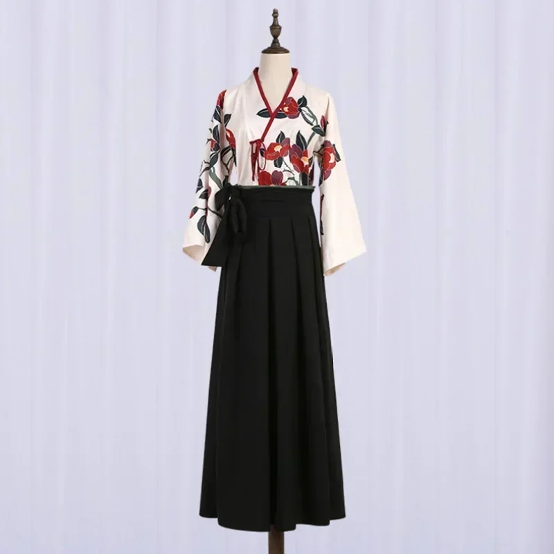 Japanese Style Floral Print Dress Long Kimono Skirt Kawaii Clothing Girls Party Robe Set Vintage Costume Asian Cosplay Women japanese kimono