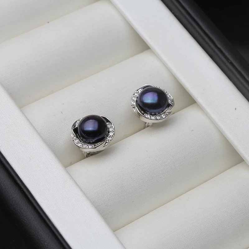 Elegant Freshwater Black Pearl Earrings in 925 Silver - Perfect Gift