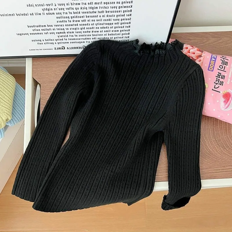 봄 가을 겨울 여성 의류 스웨터 서양 스타일 어린이 한국 단색 귀 모양 니트 스웨터 탑