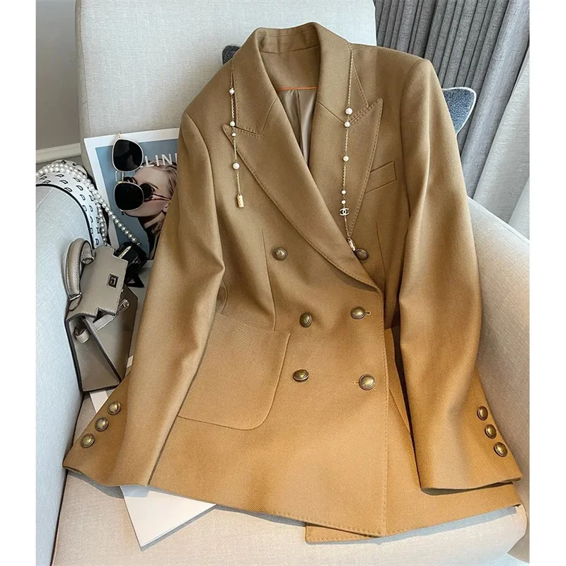 

Big Retro Gold Button Suit Jacket Women's 2023 Spring Korean Slim High-grade Arch Needle Small Suit