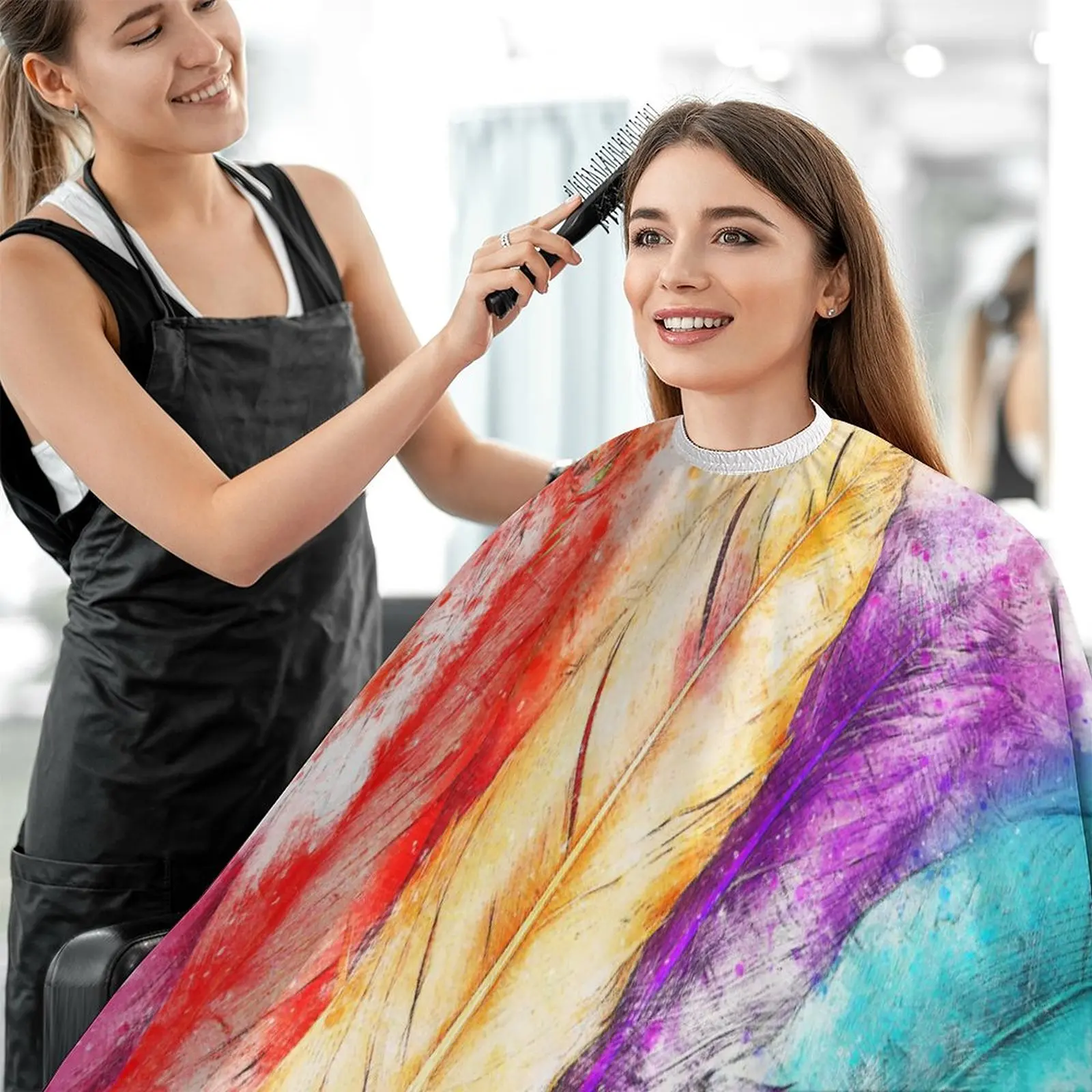 

Feather Colorful Barber Cape Professional Large Hair Cutting Cape with Snap Closure Unisex Adults Haircut Cape Salon Cape