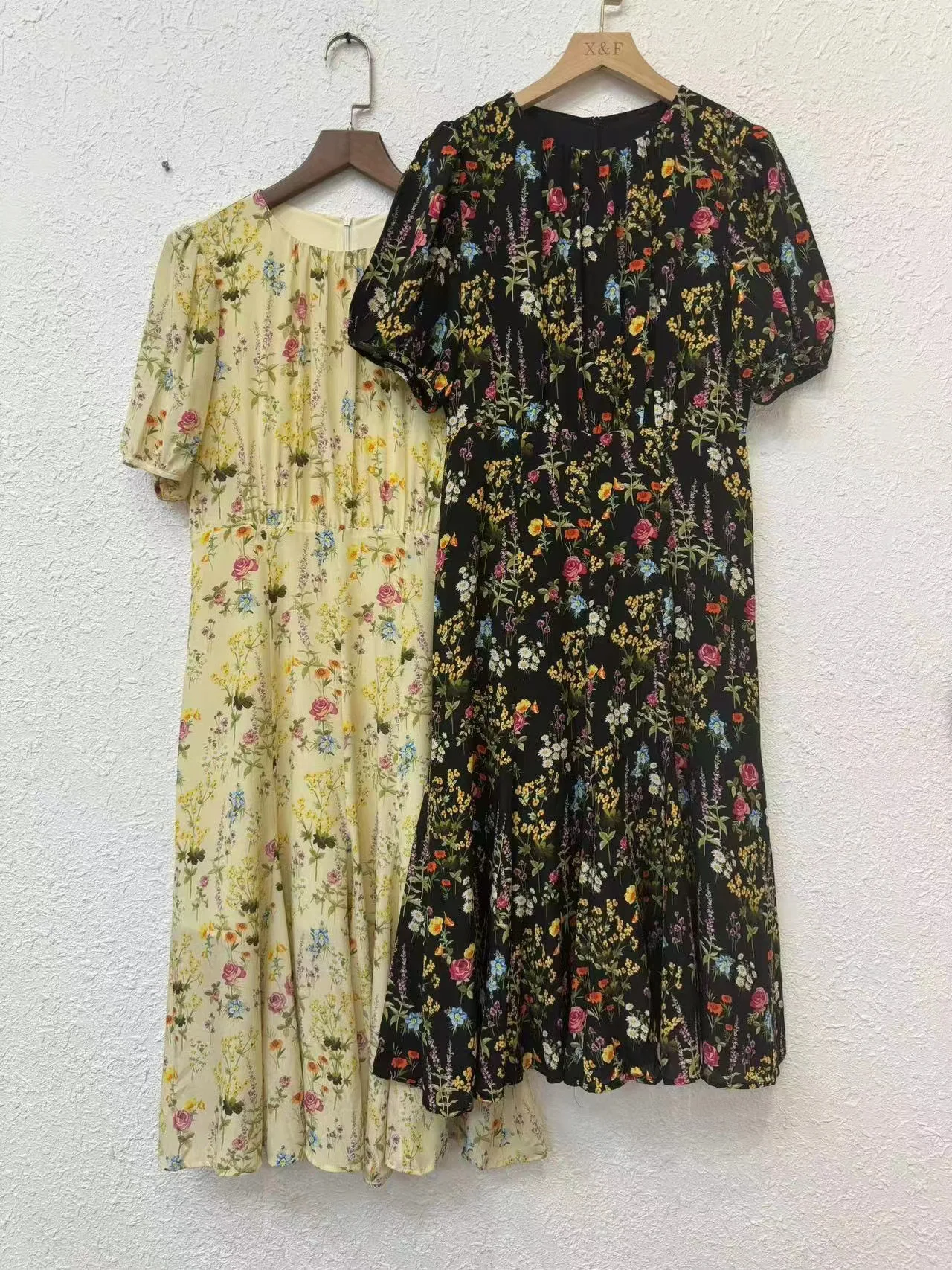 

Женское шелковое платье с цветочным принтом, тонкая облегающая юбка с круглым вырезом и короткими рукавами, новинка весны-лета 2024, женская одежда