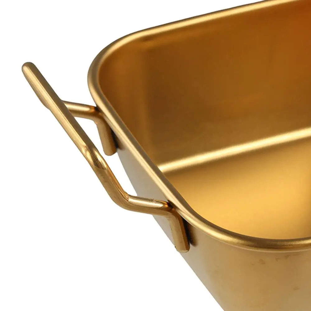 Stainless Steel Plates Snack Dish Basket With Handle Korean Stainless Steel Plate Durable Square Snack Plate Silver and Gold Fried Food Trays Food Storage