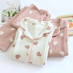 Air Cotton Pregnancy Clothing Maternity Pajamas Woman Lapel Design Autumn Winter Sleepwear Love Print Nursing Clothes