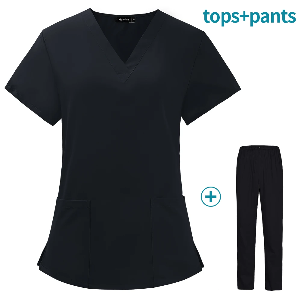 Unisex Solid Color Nursing Scrub Women Uniform Elasticity Casual Nurse Uniforms Clinical V-neck pet hospital Doctor Work Clothes