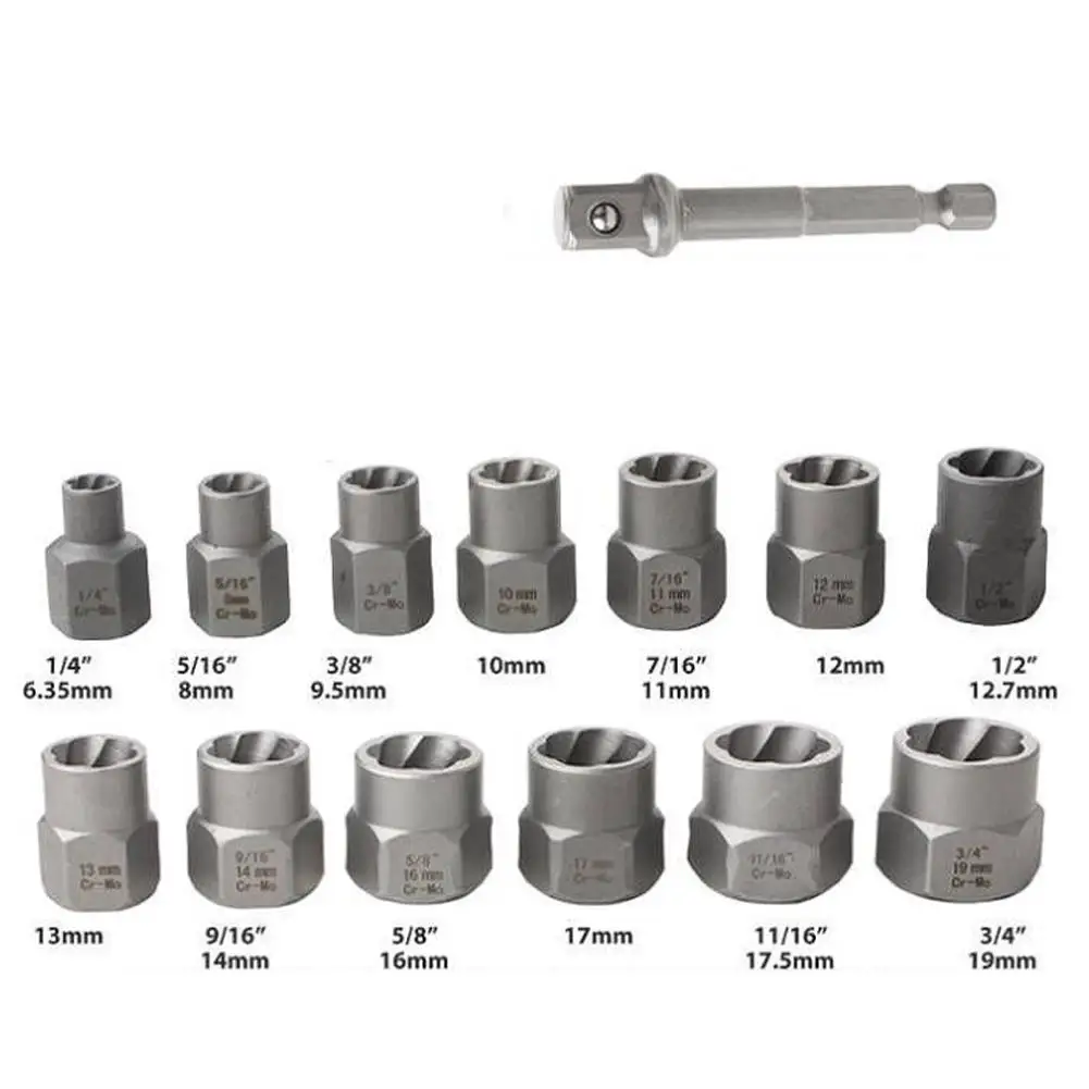 Lug Nut Remover Kit 1/4”-3/4”Twist Socket Tool Set With A 1/4”Hex Drive 3/8”Impact Bolt Nut Extractor Set 13pcs With Storage Box 6