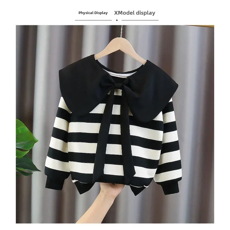 여성용 긴팔 스트라이프 상의, 어린이 인형 목 맨투맨, 2023 한국 스타일, 패셔너블한 신상, 용수철 가을