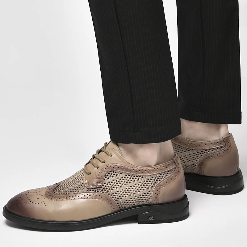 

Spring Summer Business Men's Dress Shoes Mesh Breathable Man Fashion Casual Shoes Quality Leather Oxfords Office Brogue Shoes