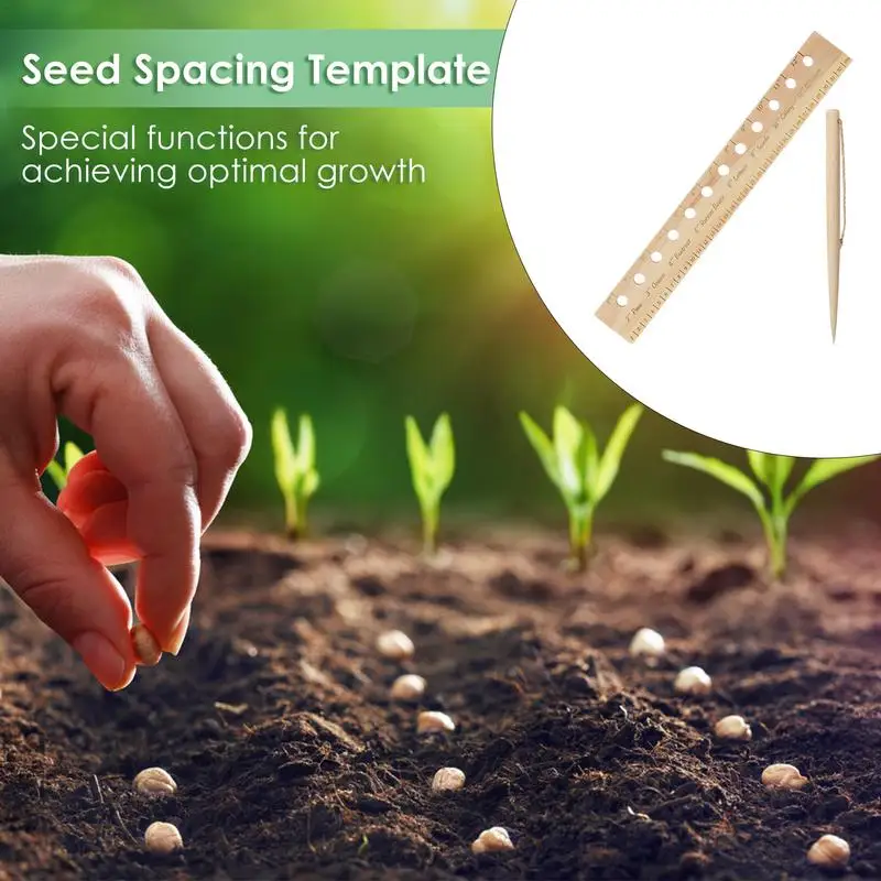 Planting Ruler Set Seeder Planting Ruler With Holes And Plant Dibber Wooden Spacing Template Garden Ruler Gardening Tool For 2