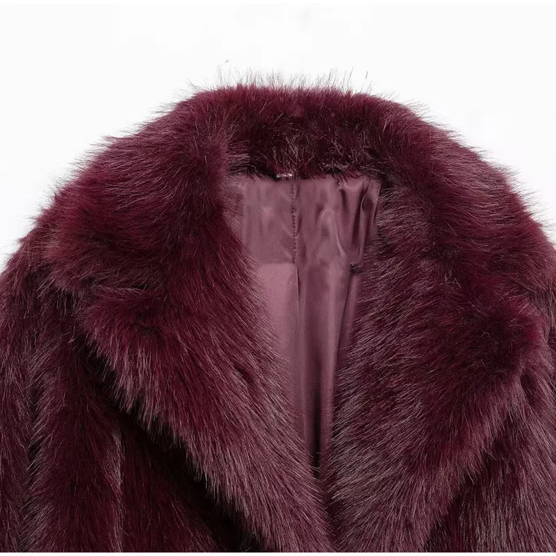 Chaqueta de piel sintética marrón de lujo para mujer, abrigo grueso y esponjoso de manga larga con solapa extragrande, ropa de calle cálida de lujo para invierno.