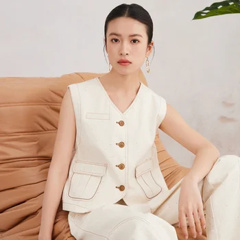 K3106W High quality luxury women's clothing, spring and summer cotton sleeveless jeans vest 1