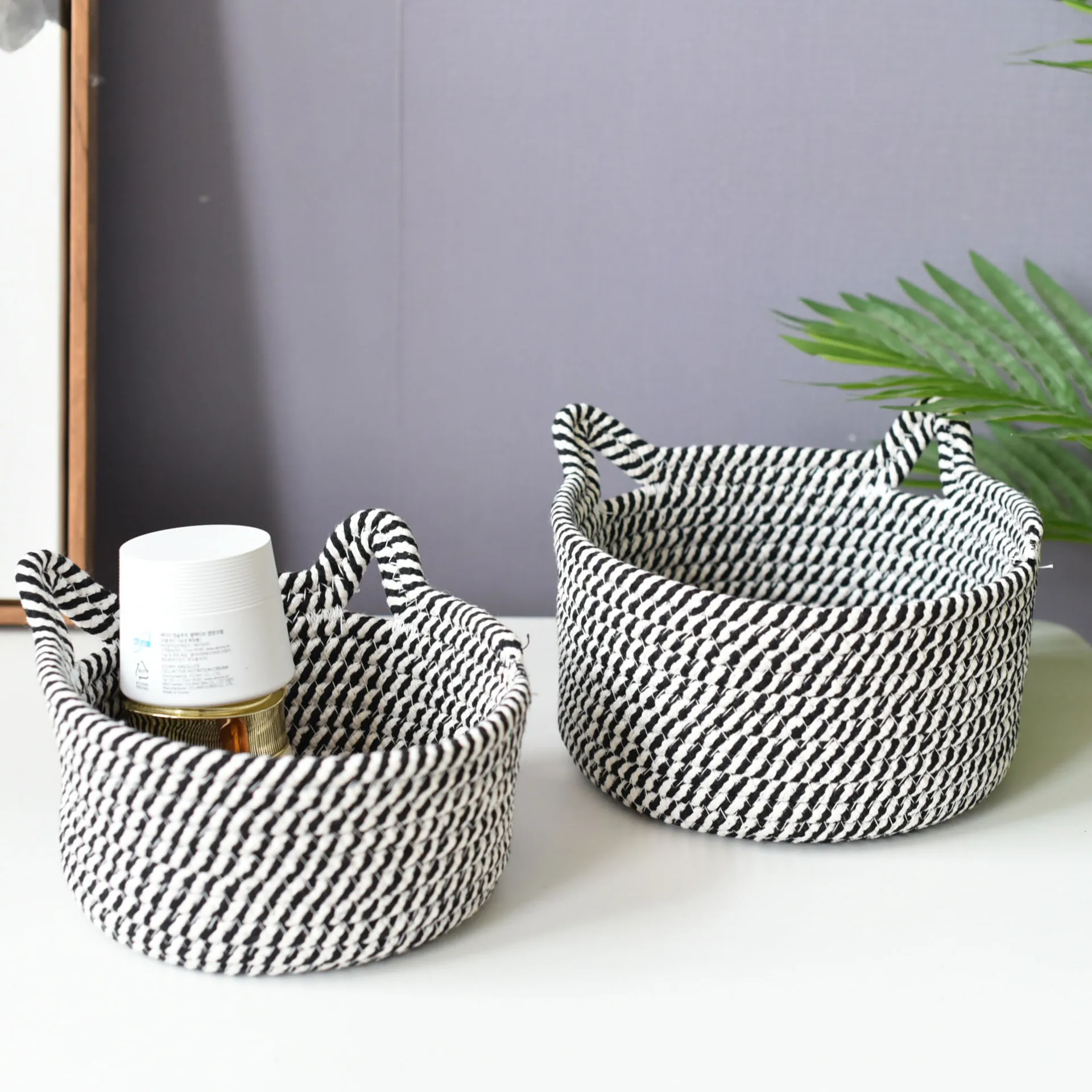 Lot De 4 Paniers Rangement En Corde De Coton – Tailles 32x23x14 Cm, 29x20x12 Cm, 18x13x10 Cm – Lavables