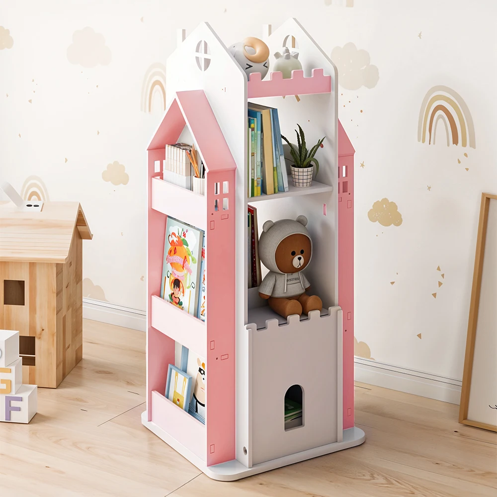 3/4 layer castle children's house rotating bookshelf toy storage rack display bookshelf storage cabinet home decoration
