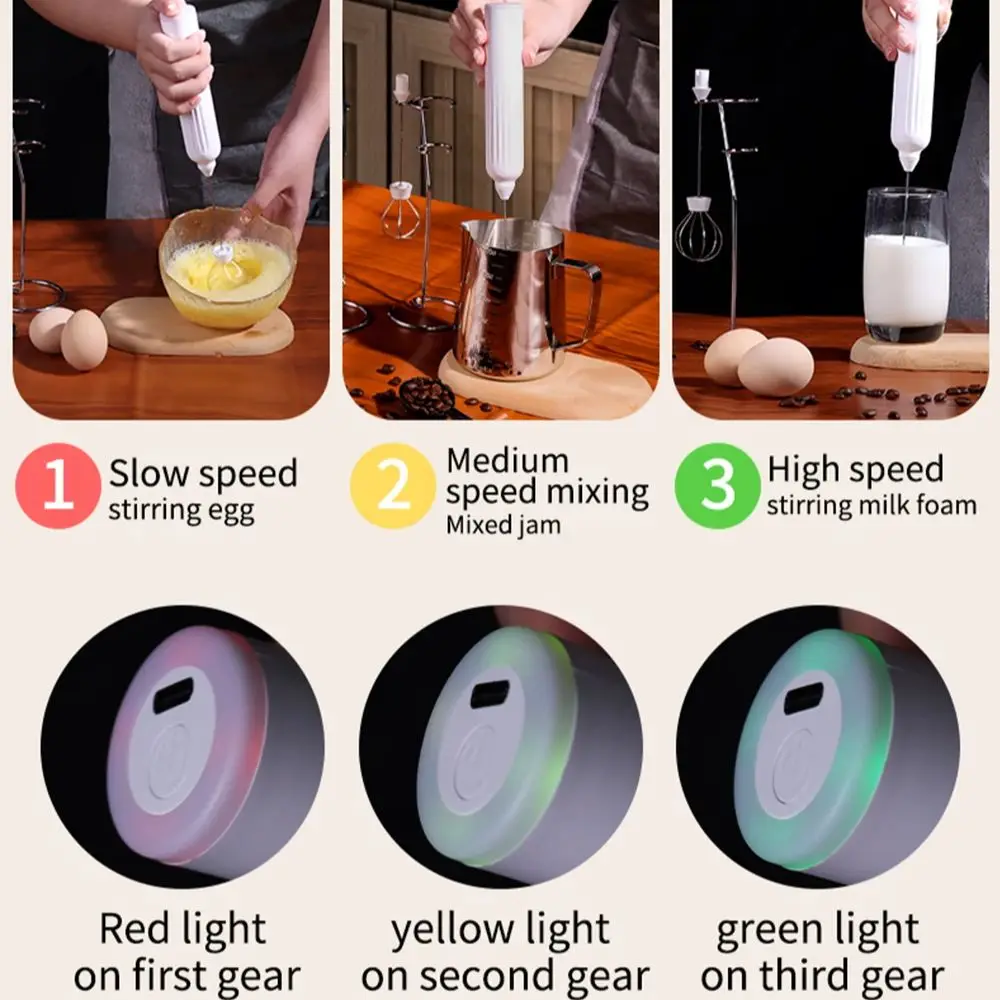 Electric Milk Frother USB Rechargeable Wireless Milk Foamer Coffee Whisk Mixer Egg Beater Mini Frother Handle Stirrer 3 Speeds 2