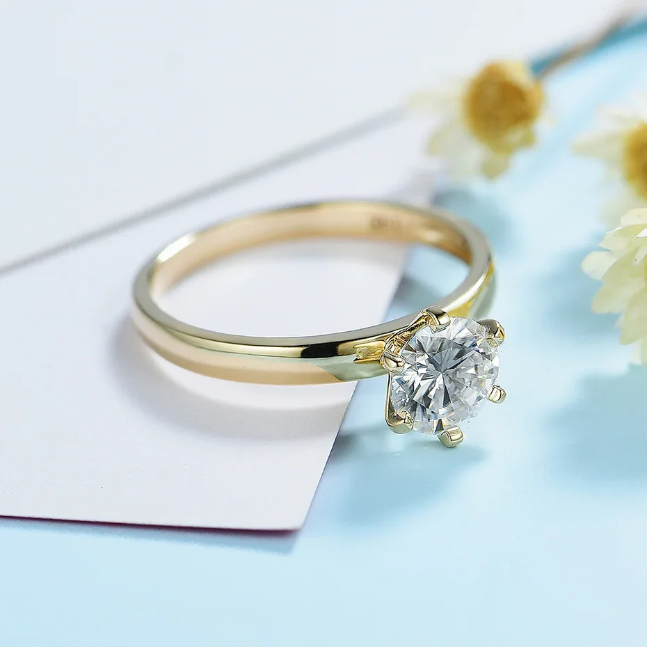 Moissanite 585 14K 10K Yellow gold Rings for Women Round 1ct Solitaire ring wedding cluster bridal promise Engagement wedding rings moissanite ring gold rings