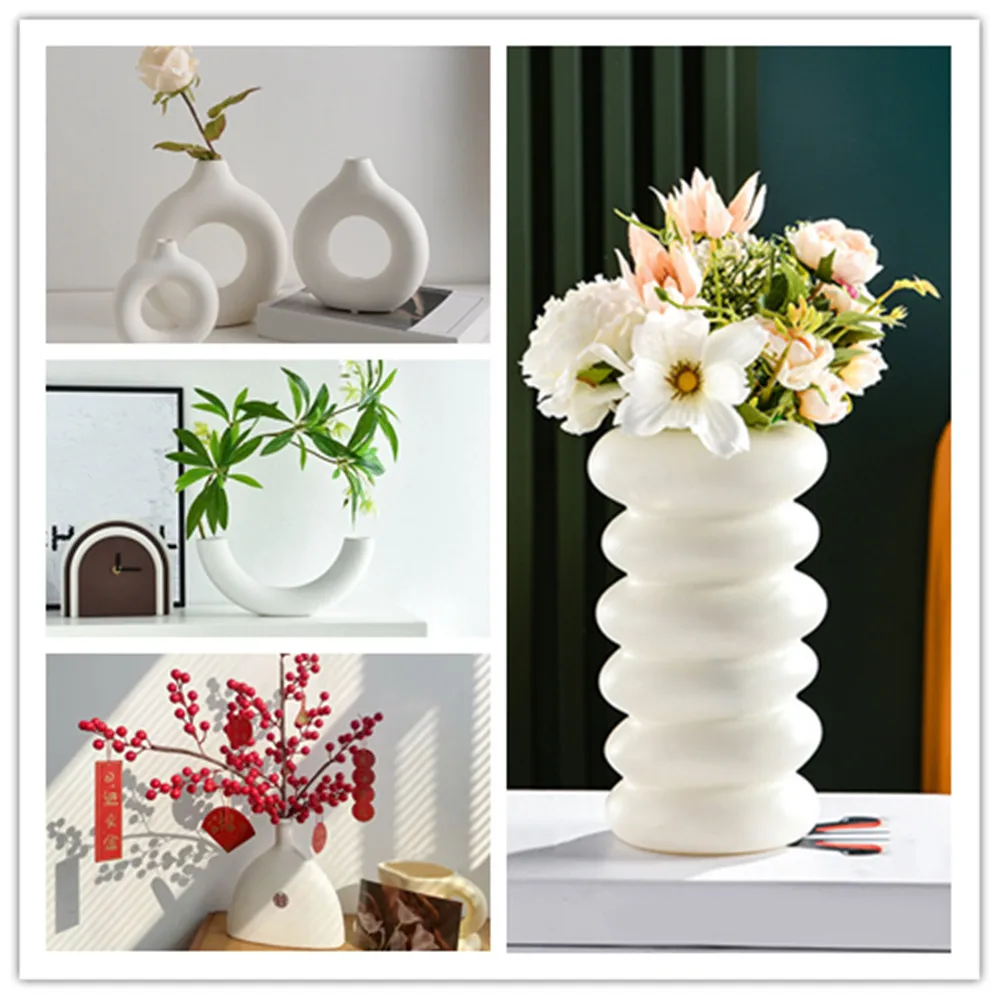 Circle Vase Flower Donut Shape Vase Living Room Decoration Nordic Style Plastic Vase Creativity Desktop Home Decoration Supply 2
