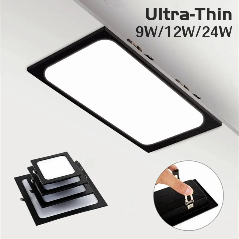 Ultra-thin Square LED Recessed Downlights 9W/12W/24W Ceiling Grille Panel Lamps Kitchen Living Room Bedroom Indoor Spot Lighting
