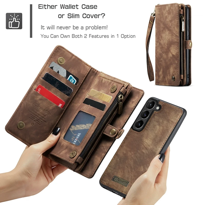 2 in 1 Magnetic Wallet Case for Samsung Galaxy S23 S22 S21 S20 A13 A14 A33 A34 A53 A52 A54 Support Wireless Charging Zipper Bag