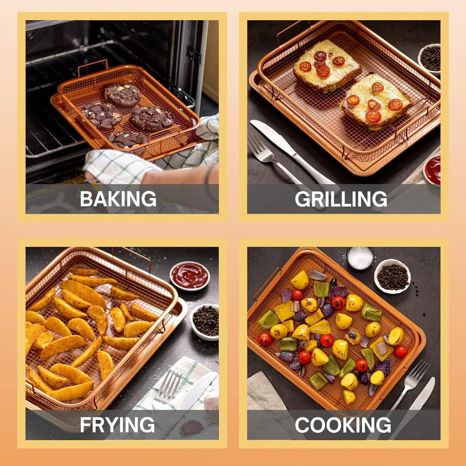 Copper Color Baking Tray, Oil Frying Pan, Stainless Steel, Non-stick Fried Chips Basket, Baking Dish, Grill Mesh Kitchen Tool - Image 6