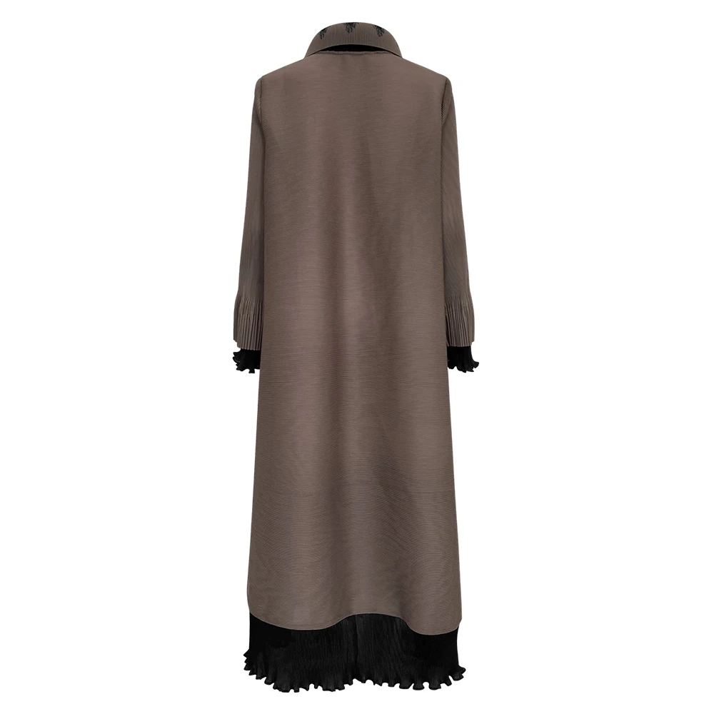 Miyake Pleated Turndown Collar Flare Sleeve Cardigan Single Breasted Dress  Coats Women 2025 Spring Elegant Printed Long Jacket - AliExpress 200000345