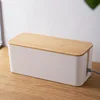 1 PC Wire Storage Box Power Plug Board Wire Boxes Socket Data Cable Junction Box Plastic Storage Box with Bamboo 1