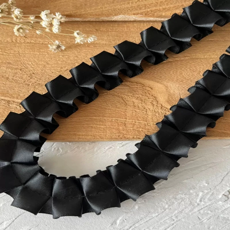 블랙 레이스 레이스 시리즈 리본 액세서리, 수제 DIY 모자 스커트 밑단 의류 액세서리, 플리츠 프릴 와이드, 1 계량기