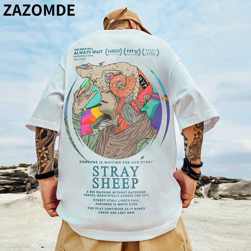 

ZAZOMDE Harajuku Oversized T-shirt Men Summer Cool Unisex Tops Hip Hop Funny Print Tshirt Casual Cotton T Shirt Streetwear Loose