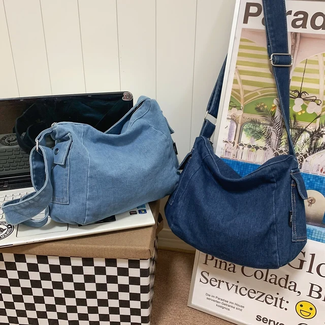 Bolso de tela vaquera reutilizable para mujer, bolsa de hombro de lona ecológica para ir de compras, de viaje, cruzado, Unisex, 2023 - Imagen 6