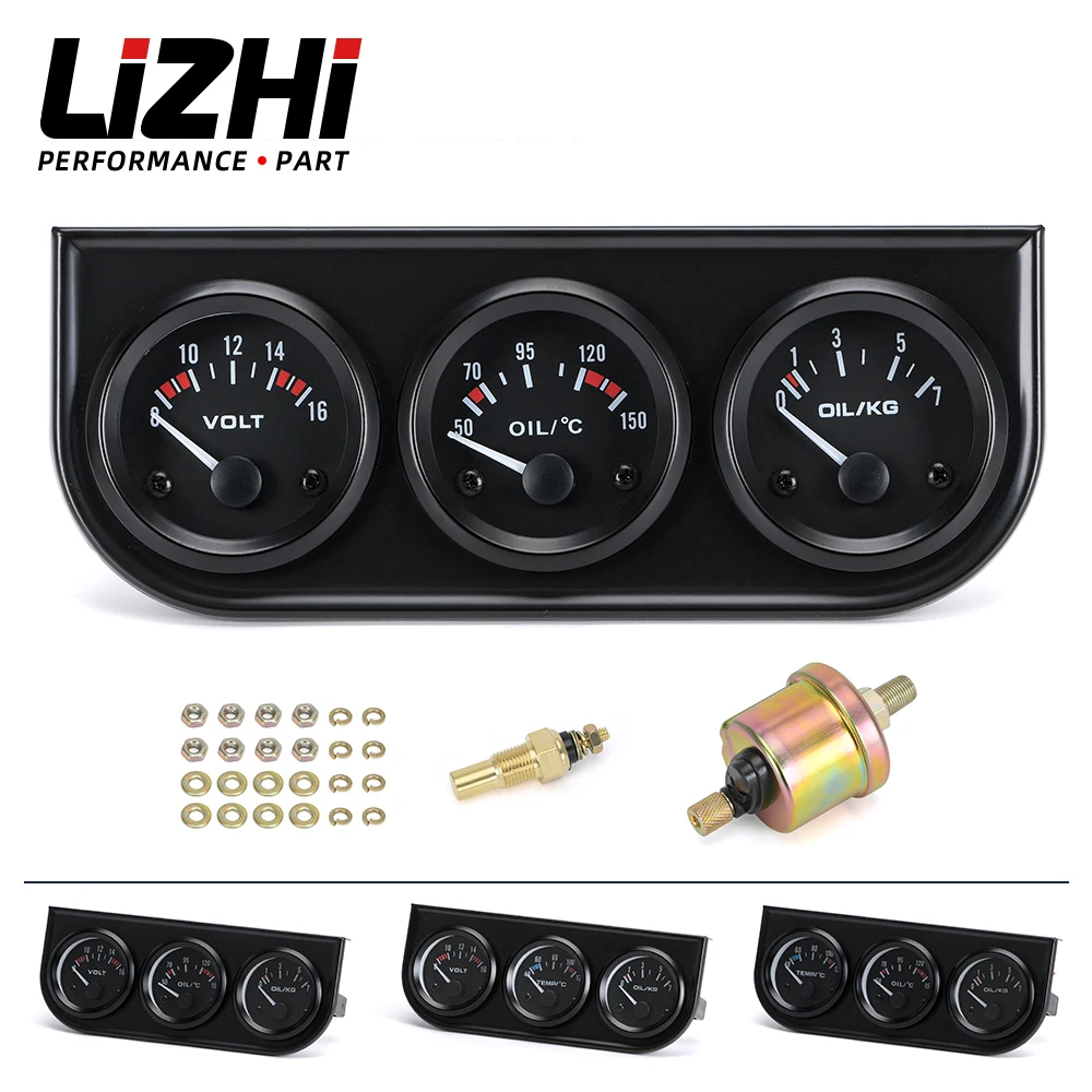 Water Temp Gauge Racing Car Gauge Racing Meter Automotive Gauge LIZHI RACING-52mm Electrial Triple Kit(Voltmeter+oil Temp Gauge+Oil Pressure Gauge)Sensor Temperature Or Water Temperature Gauge