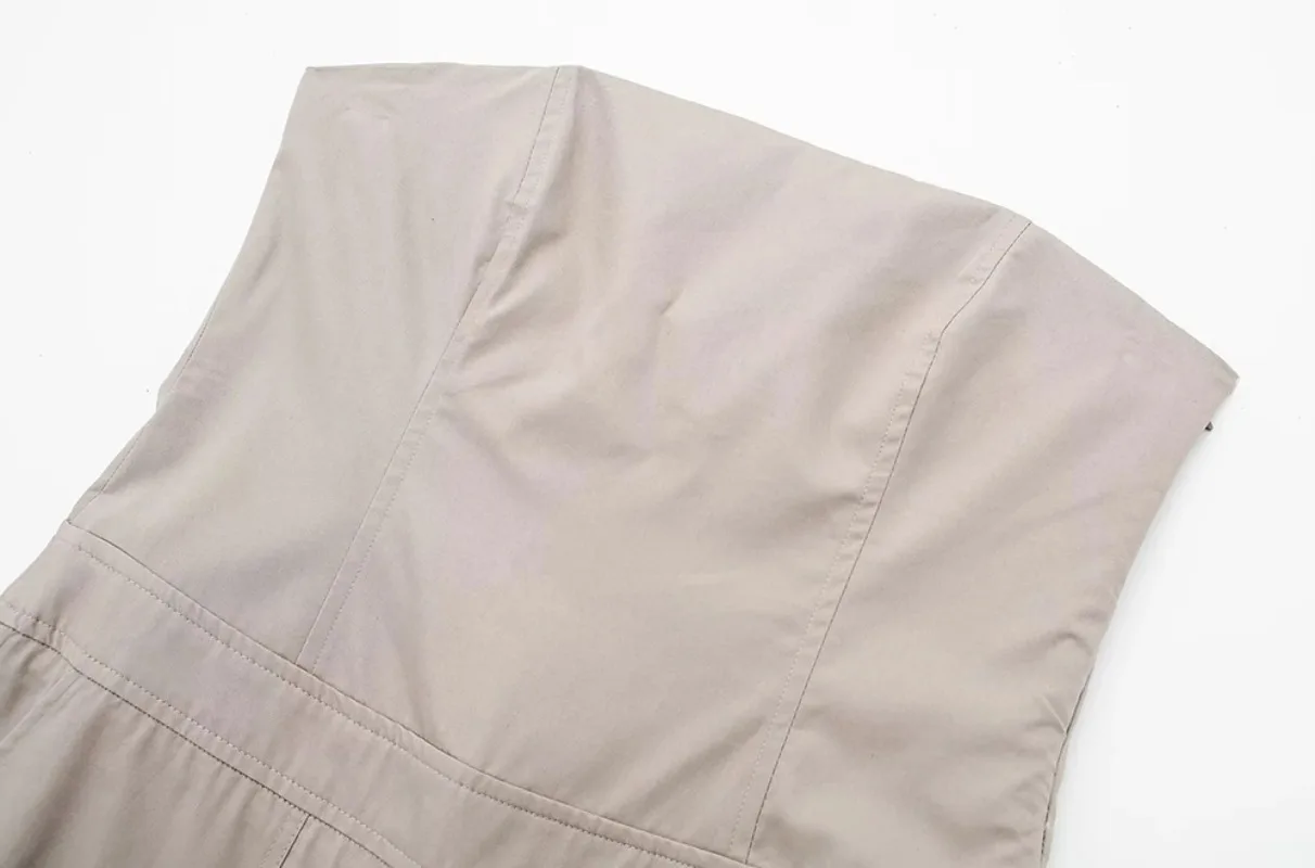 Women Fashion with Pockets Strapless Cargo Jumpsuit Vintage Straight Neck Side Zipper Female Playsuits Overalls for Women 2023