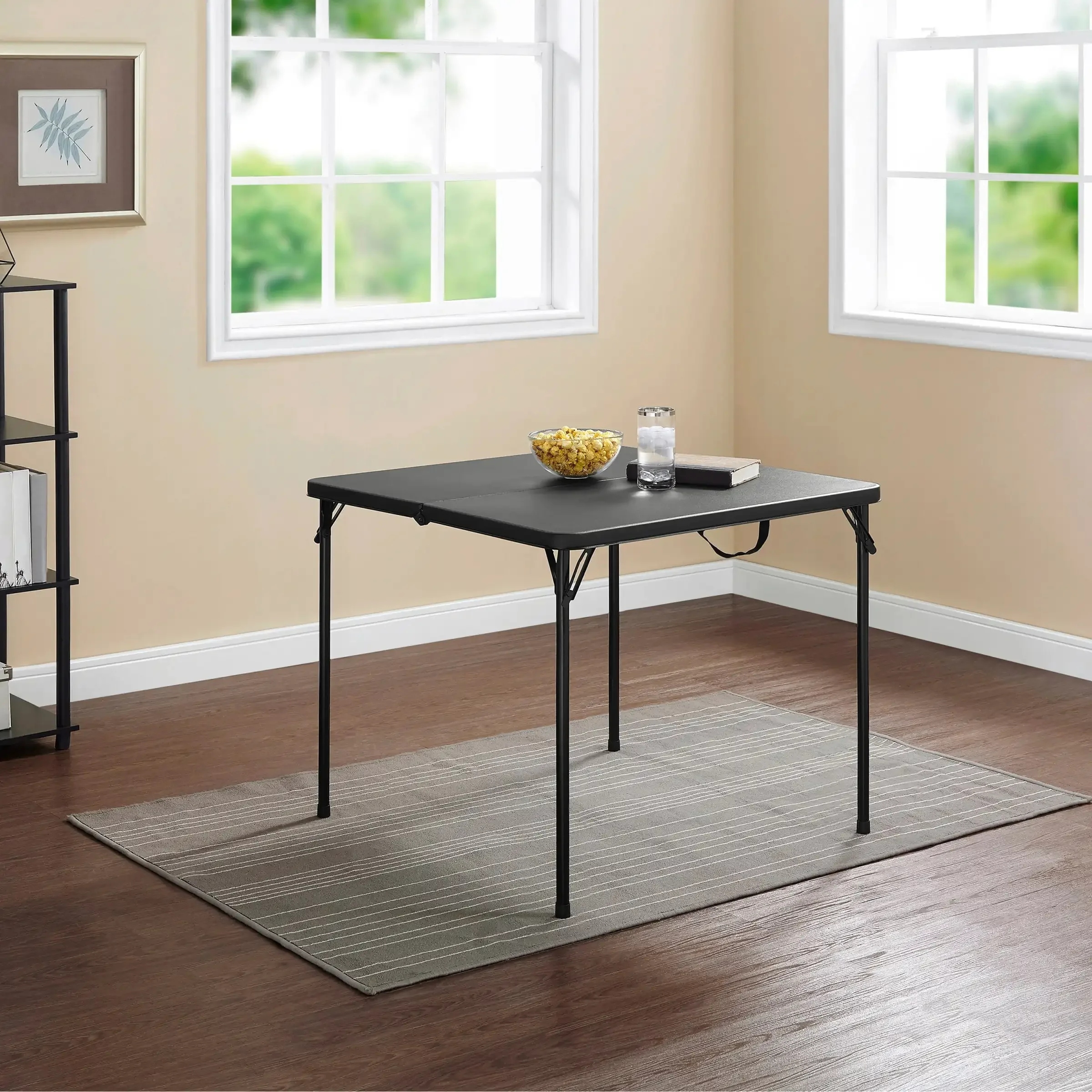 

34" Square Resin Fold-in-Half Table, Rich Black