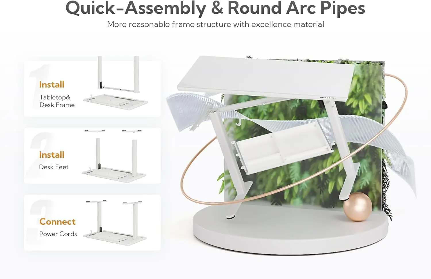 Wireless Charging Standing Desk with Drawers, Adjustable Height Electric Desk, 48 inch, Super White