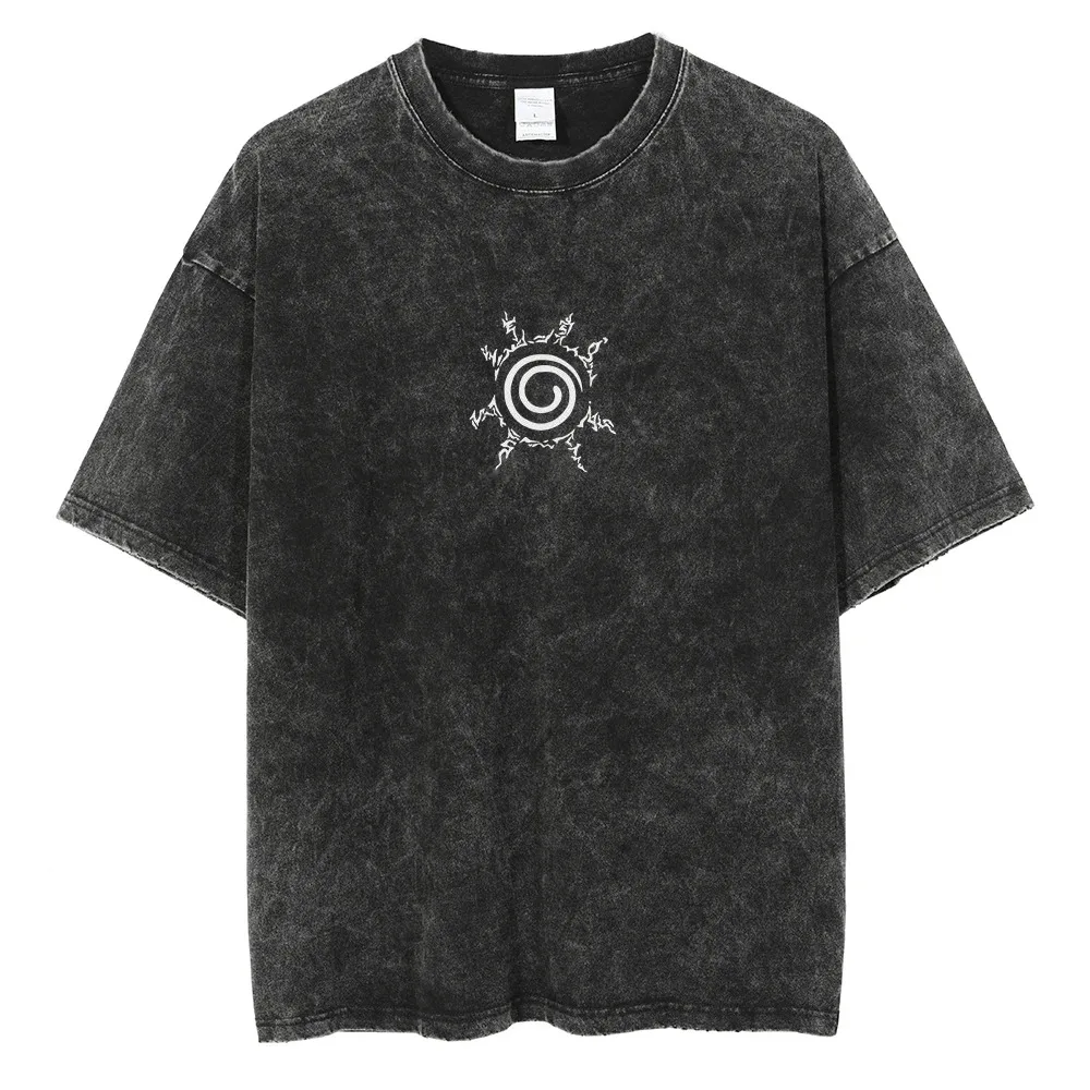 

2024 Men Women Washed T Shirt Black Japanese Anime Print TShirt 2023 Summer Oversized Vintage T-Shirt Harajuku Cotton Tees