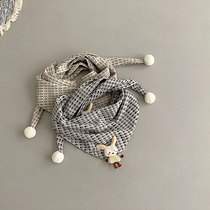 1-8Y Kids Scarf Thin Cotton Autumn Winter Children's Print Cute Rabbit Scarve Boys Girls Versatile Triangle Headscarf Baby Bibs