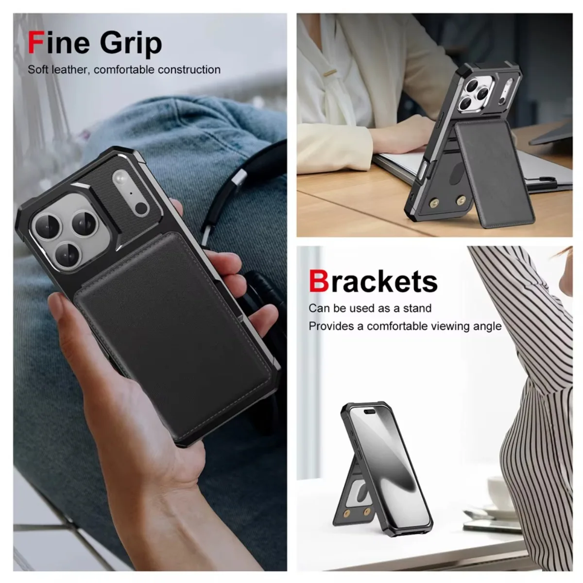 Premium PU Leather Flip Phone Case with Wallet Card Holder and Bracket - Soft TPU Back Cover
