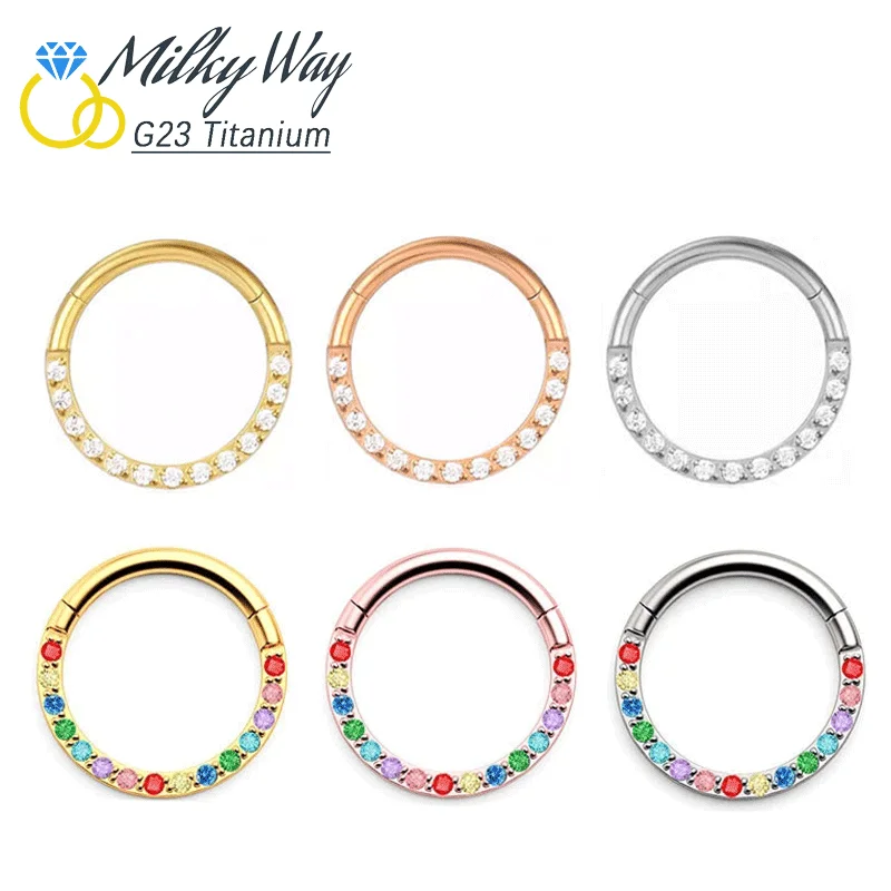 

G23 Titanium Earrings CZ Hinged Segment Clicker Fashion Nose Ring Nipple Ear Cartilage Tragus Lip Hoop Body Piercing Jewelry