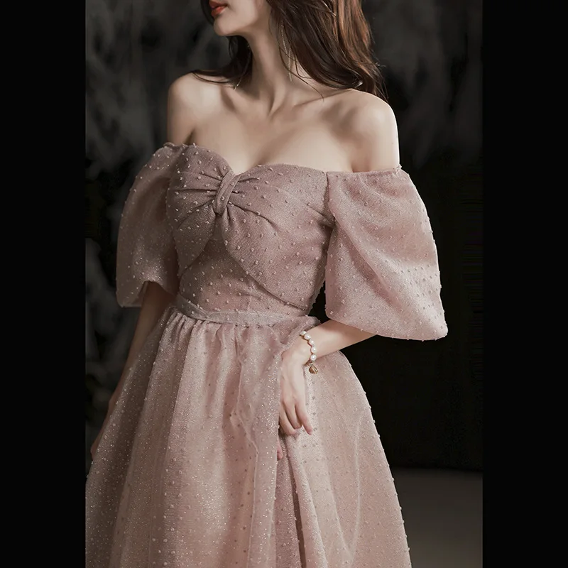 

New Sexy Strapless Evening Gown Long Classic Bow Off The Shoulder Vestidos Elegantes Tulle Champagne Abiti Da Cerimonia Da Sera