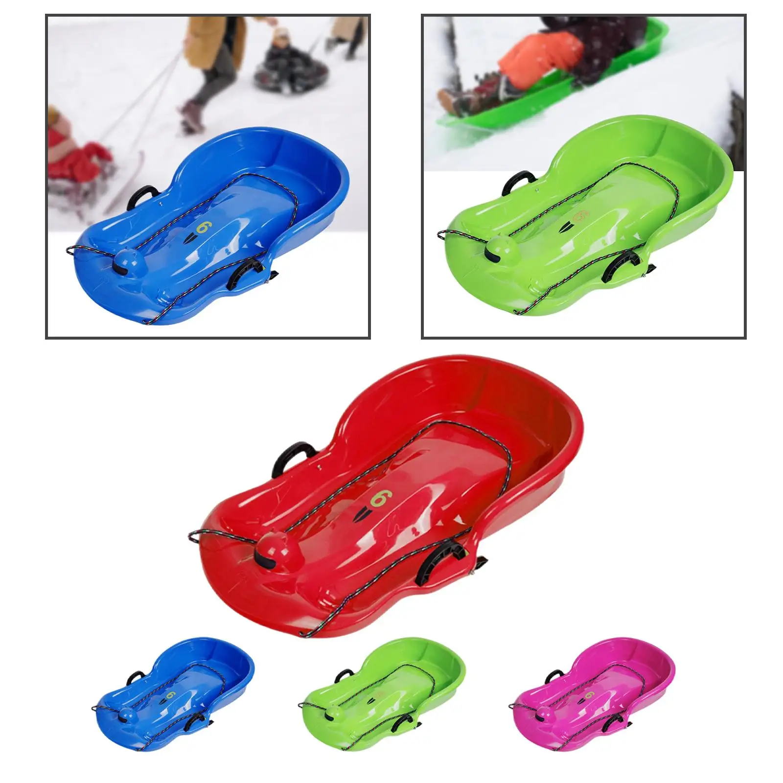 Double Winter Snow Sled Toboggan Sledding Sleigh Ski Board with Brake Handle