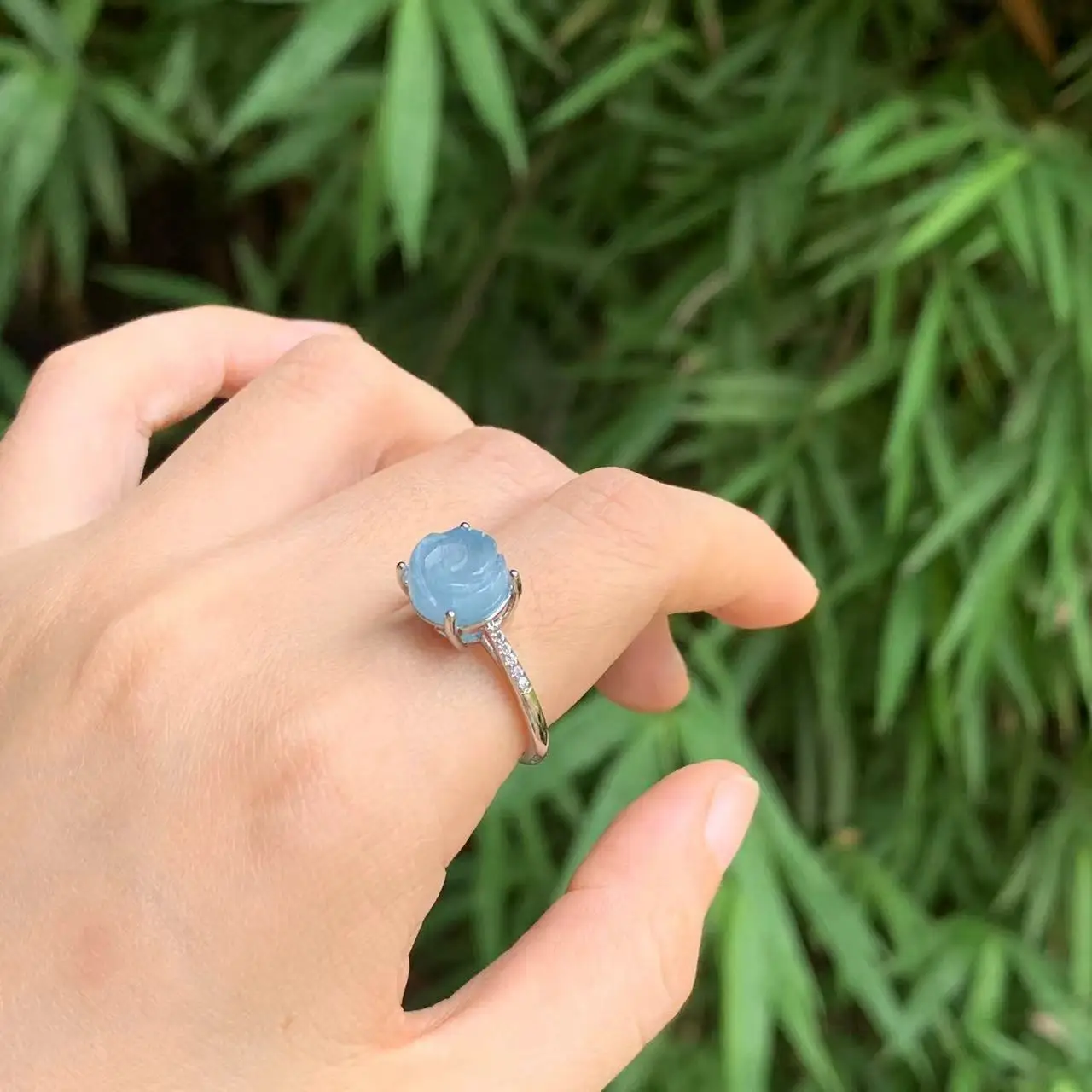 10MM Natural Aquamarine Ring  Adjustable Female flower Jewelry for Women Gift Wholesale High Quality Vintage Fine